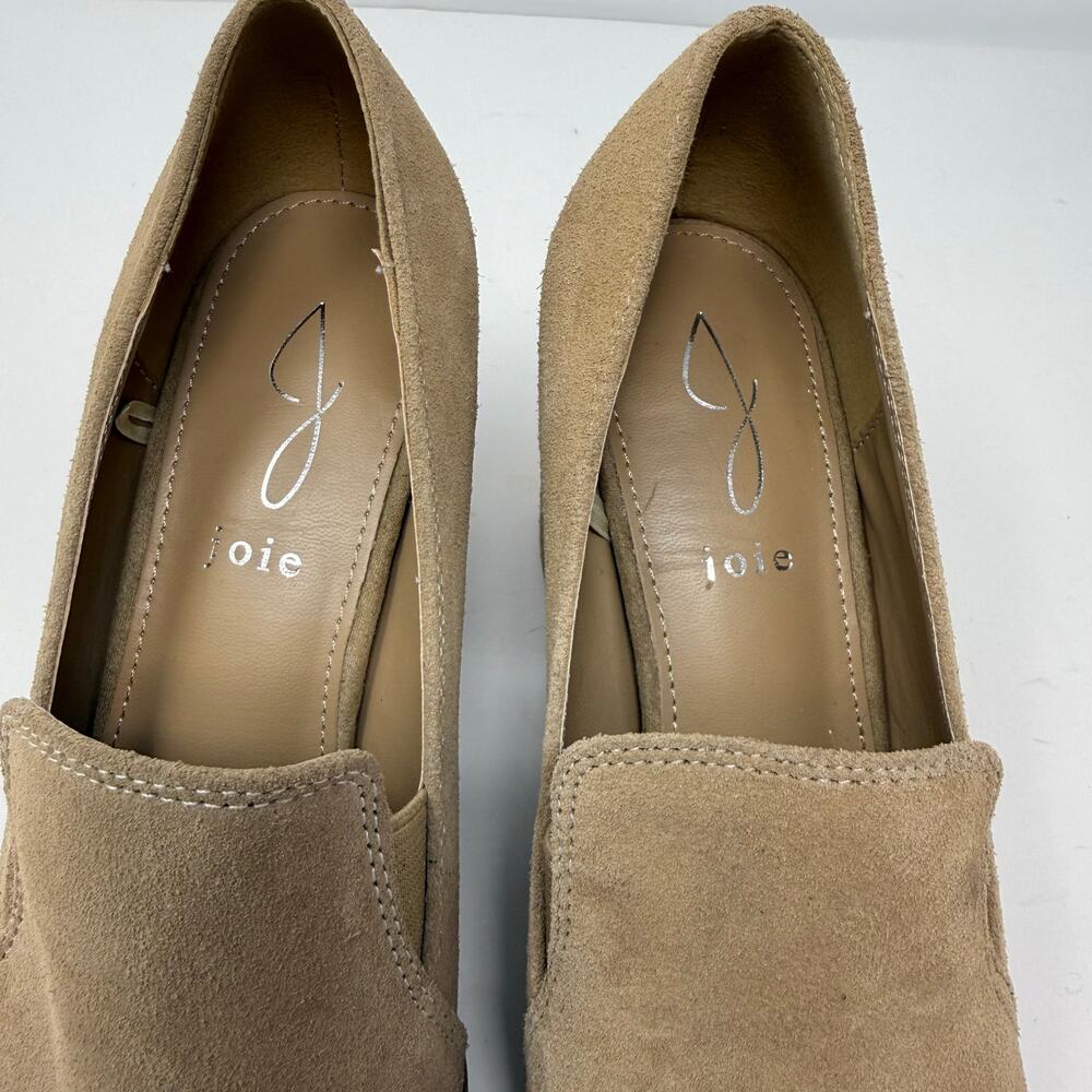 Joie Wevenly Suede Block Heel Loafers Women's 7.5 Tan Neutral High Heel NWOT - Picture 3 of 11
